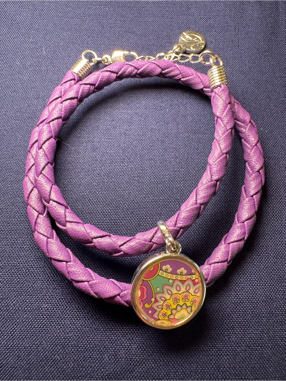 Vera Bradley Lavender Braided Double-Wrap Bracelet with Floral Disc Charm